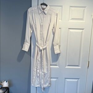 H&M White Button-Front Shirt Dress with Waist Tie